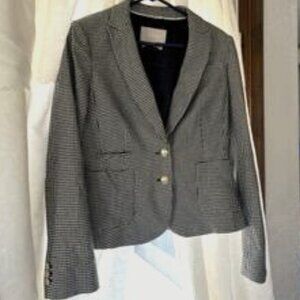 BANANA REPUBLIC BLAZER BLACK/WHITE HOUNDSTOOTH W/GOLD BUTTONS NOTCH LAPEL SIZE 8